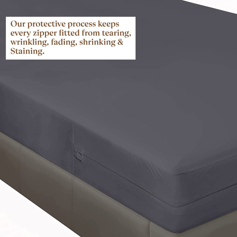 SKY BEDDINGS ملاءة مزودة بسحاب مقاس مزدوج ملاءة بسحاب مقاس 8 بوصة جيب عميق بجودة الفندق ملاءة سفلية من الألياف الدقيقة المصقولة ناعمة خالية من التجاعيد غطاء مرتبة بسحاب 1 ملاءة جاهزة فقط - رمادي داكن - Image 4